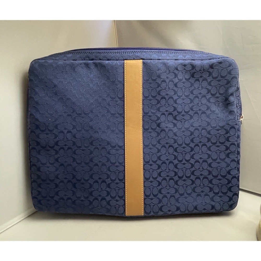 COACH Laptop Padded Case Blue Logo Signature Jacquard Zip Sleeve 10.25" X 14"